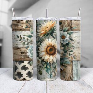 Sunflower Tumbler 20oz | Rustic Farmhouse Floral Stainless Steel Cup